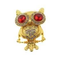 Toptan Altın Renk Kırmızı Göz Baykuş Model Broş - 1757