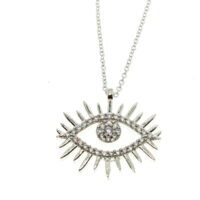 Toptan Gümüş  Renk Zirkon Taşlı Diken Göz  Kolye - 1893