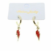 Toptan Gümüş Renk Kırmızı Mineli Şimşek Yıldırım Küpe - 1972