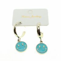 Toptan Gümüş Renk Turkuaz Mineli Gülen Surat Küpe - 1980