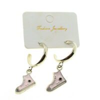 Toptan Gümüş Renk Pembe Mineli Sneakers Ayakkabı Küpe - 1977