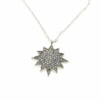 Toptan Gümüş Renk Zirkon Taşlı Güneş Beyaz Taş Model Zirkon Kolye - 2062