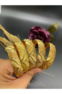 Toptan 22 Ayar Altın Kaplama Çiçek Motif Model Bilezik 1 Adet - 2146