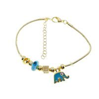 Toptan Altın Renk Turkuaz Mineli Fil  Motif  Zirkon Taşlı Pandora Bileklik - 2165