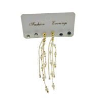 Toptan Altın Renk Beyaz Boncuk Salkım Şık Sallantılı El İşi Kombin Küpe - 2218