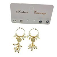 Toptan Altın Renk Beyaz Boncuk Şık Sallantılı El İşi Kombin Küpe - 2228