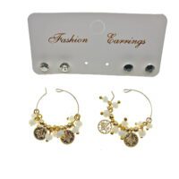 Toptan Altın Renk Beyaz Boncuk Şık Sallantılı El İşi Kombin Küpe - 2245