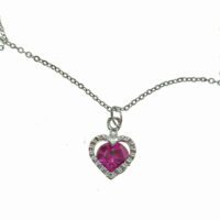 Toptan Gümüş Renk Fuşe Tek Taşlı Zirkon Taşlı Kalp Model Zirkon Kolye - 2204