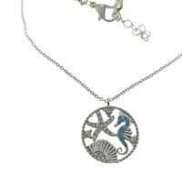 Toptan Gümüş Renk Zirkon Taşlı Kolye Deniz Atı Kolye - 2201