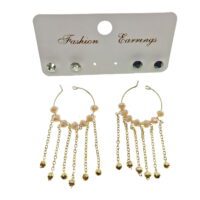 Toptan Altın Renk Beyaz Boncuk Şık Sallantılı El İşi Kombin Küpe - 2233