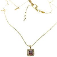 Toptan Altın Renk Bordo Yakut Renk Kare Taşlı Kare Model Zirkon Kolye - 2205