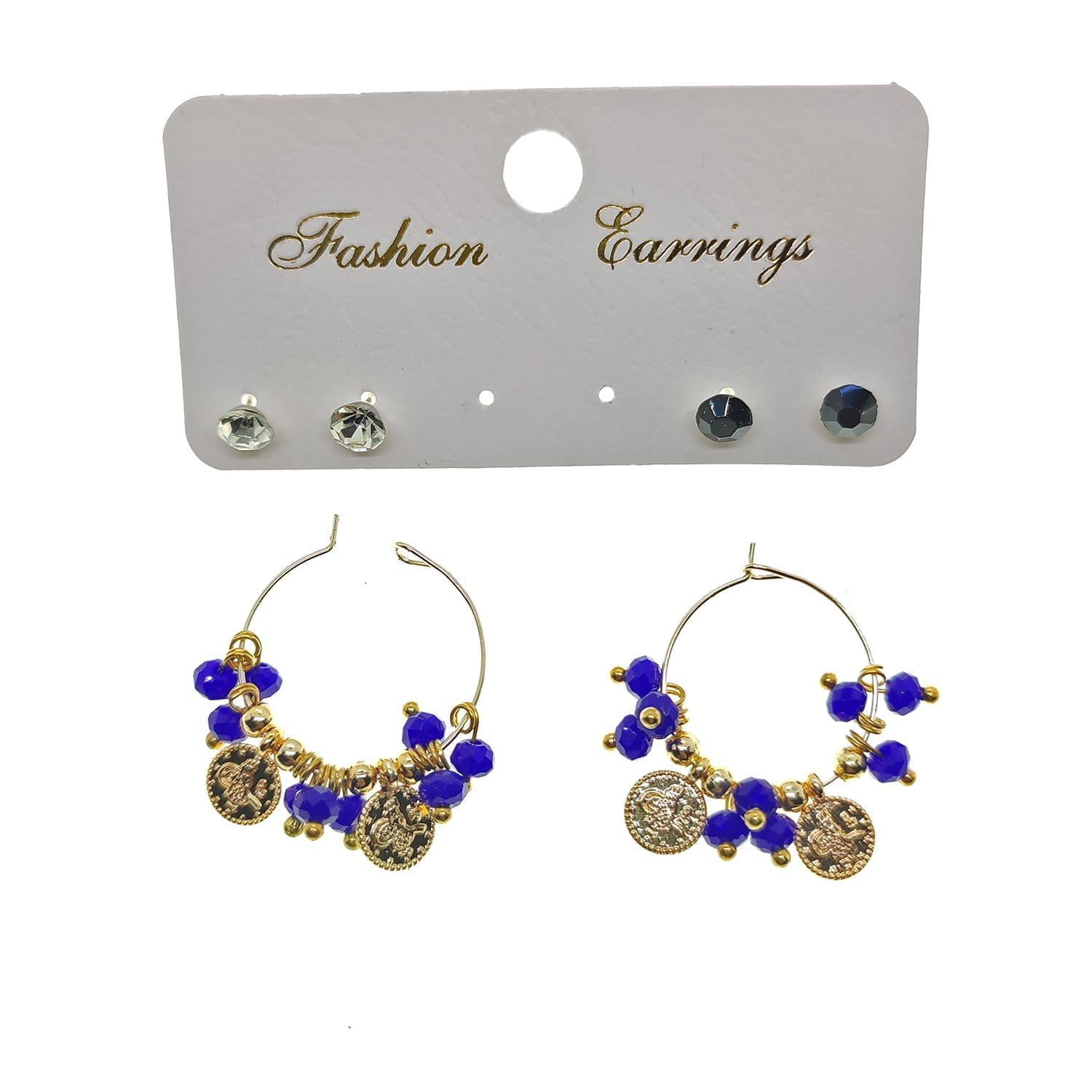 Toptan Altın Renk Mavi Boncuk Şık Sallantılı El İşi Kombin Küpe - 2248 3 Toptan Altın Renk Mavi Boncuk Şık Sallantılı El İşi Kombin Küpe - 2248