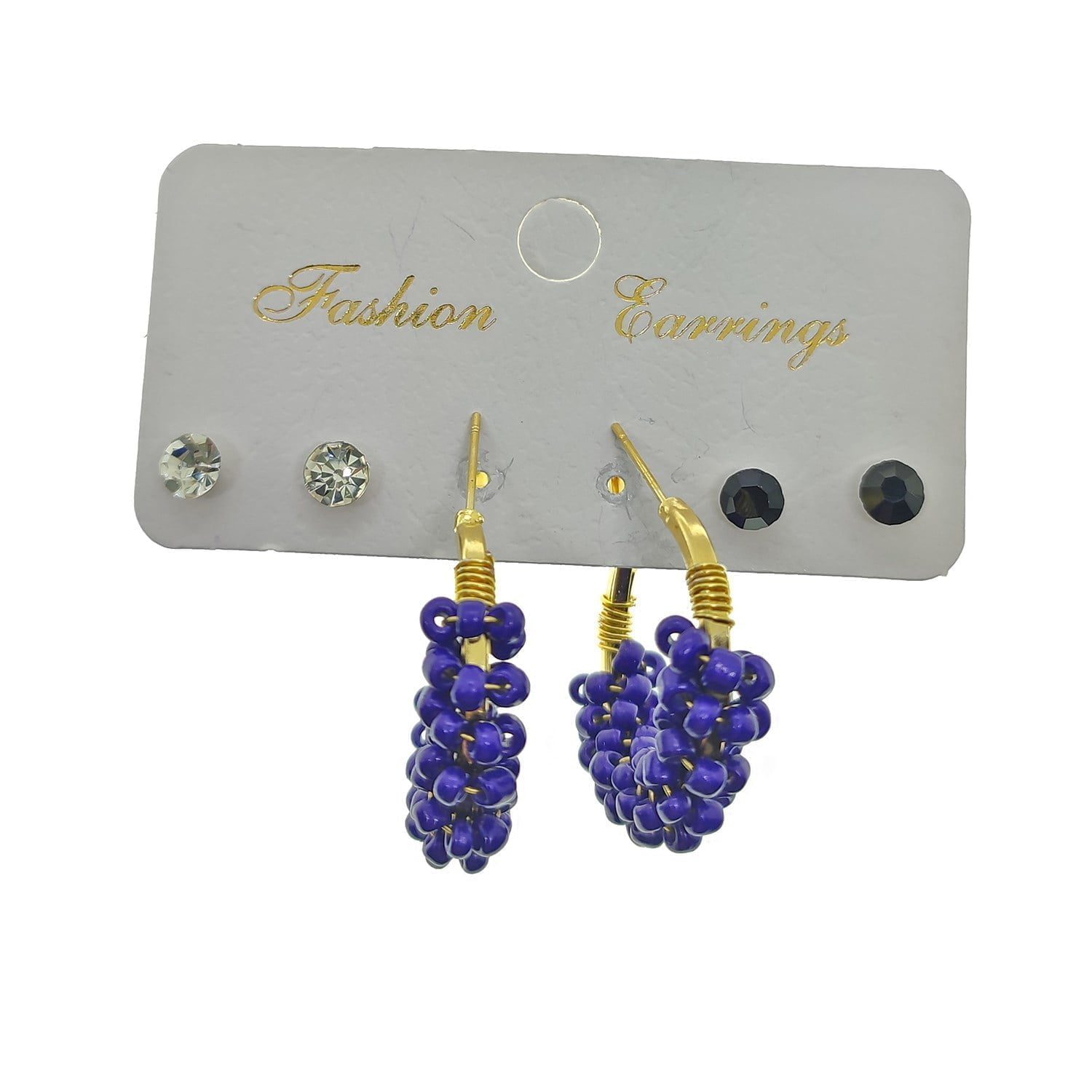 Toptan Altın Renk Mavi Boncuk Şık Düz Pollyanna El İşi Kombin Küpe - 2259 3 Toptan Altın Renk Mavi Boncuk Şık Düz Pollyanna El İşi Kombin Küpe - 2259