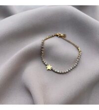 Toptan Altın Renk Yıldız Şerit Su Yolu Model Zirkon Bileklik - 2055