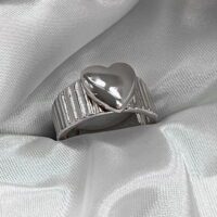 Toptan Gümüş Renk Sevgi Kalp Yüzük Ayarlabilir Her Parmağa Olur Çizgili Kalp Yüzük - 2279