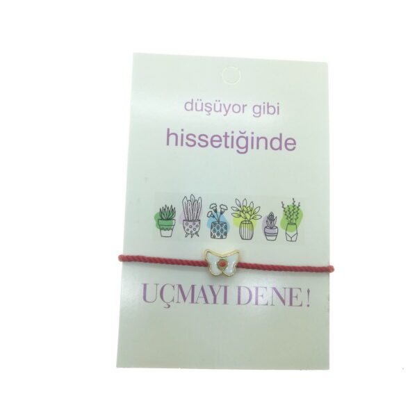 Toptan Altın Renk Kırmızı İp Kelebek Beyaz Mineli Arkadaş Şans Bilekliği - 2285