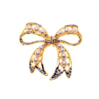 Toptan Altın Renk Fiyonk Model İncili Broş - 2346