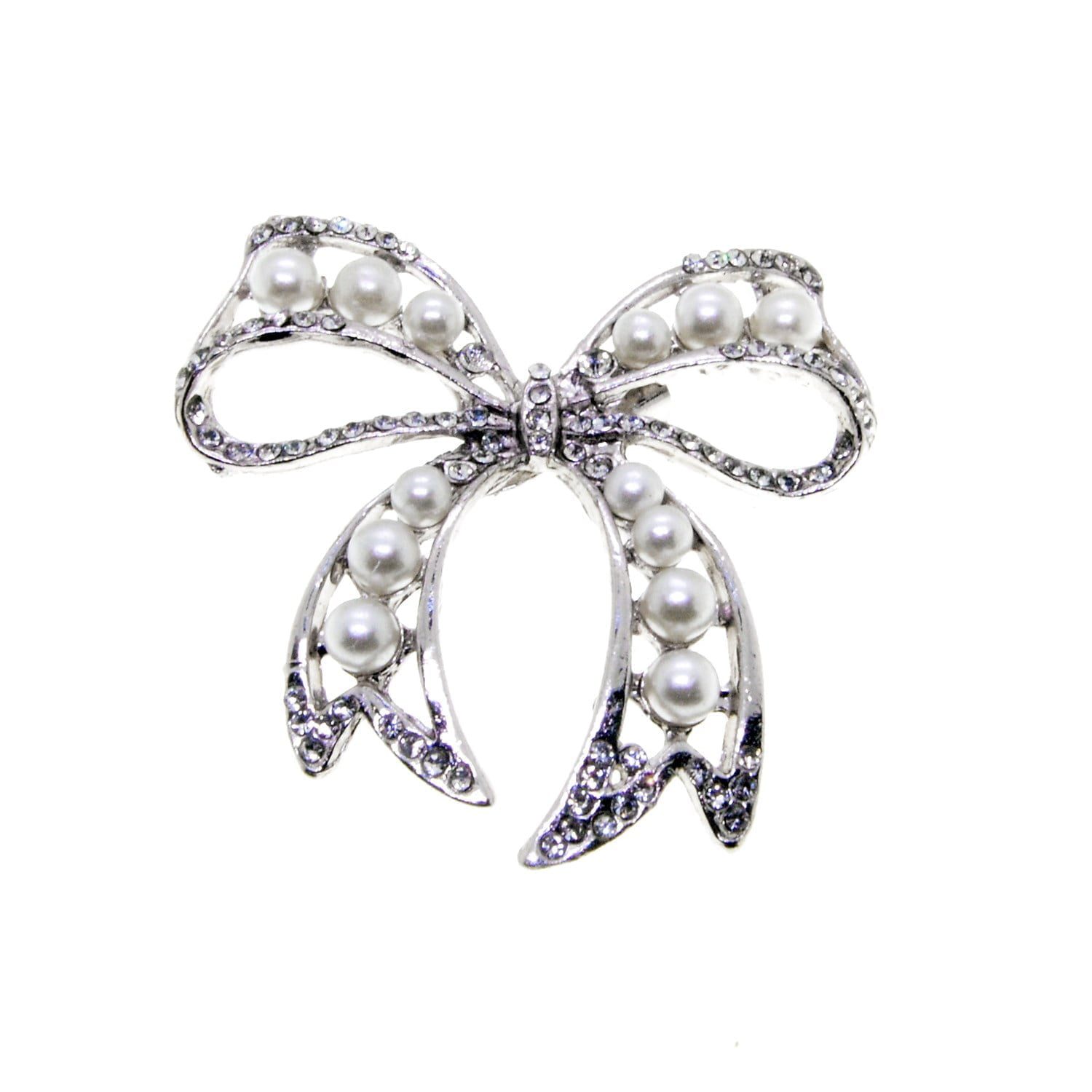 Toptan Gümüş Renk Fiyonk Model İncili Broş - 2357 3 Toptan Gümüş Renk Fiyonk Model İncili Broş - 2357