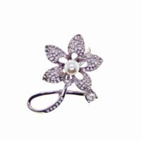 Toptan Gümüş Renk Çiçek Model İncili Broş - 2356