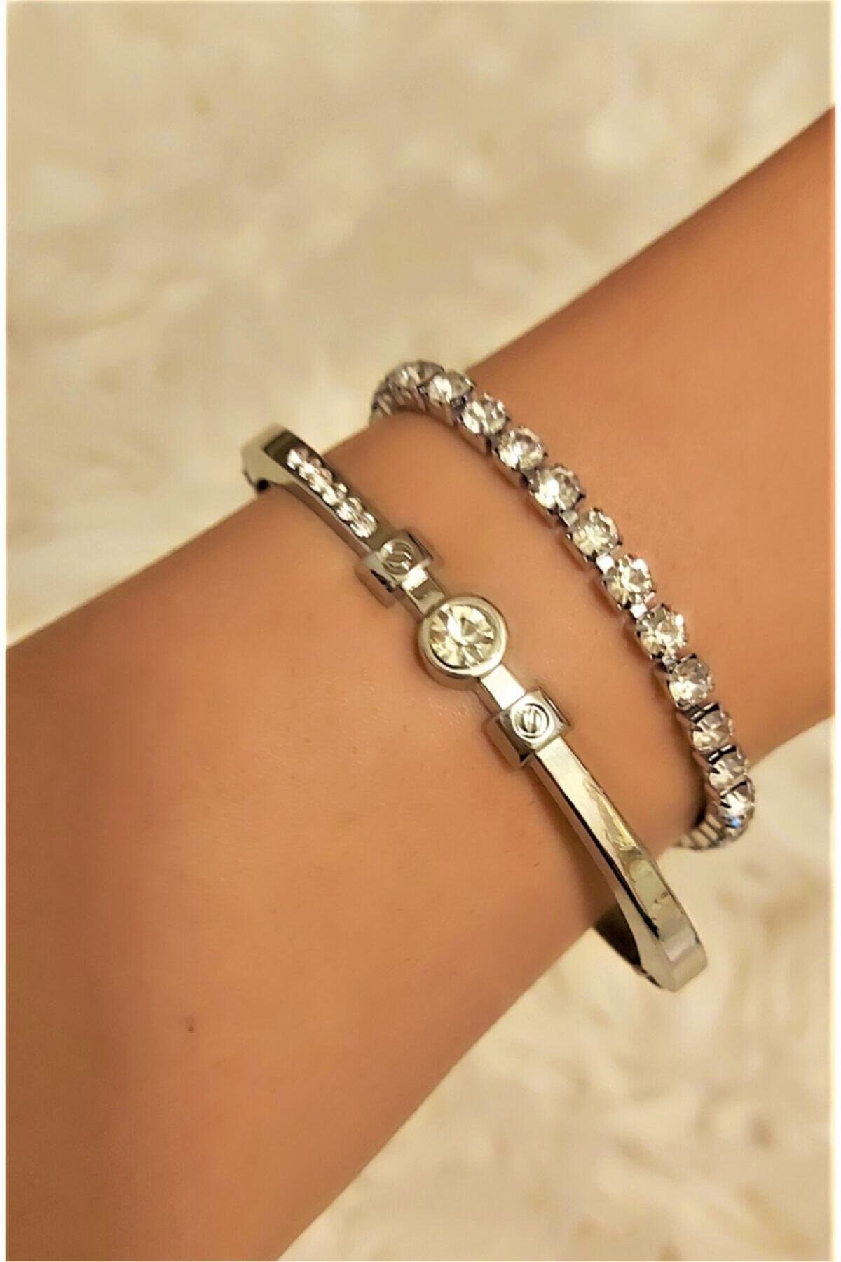 Toptan Gümüş Renk Sıra Taşlı Kelepçe Su Yolu Bileklik Set Kombin - 2401 3 Toptan Gümüş Renk Sıra Taşlı Kelepçe Su Yolu Bileklik Set Kombin - 2401