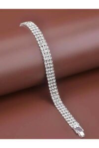 Toptan Gümüş Renk Kadın Üç Sıra Su Yolu Model Zirkon Bileklik - 2414