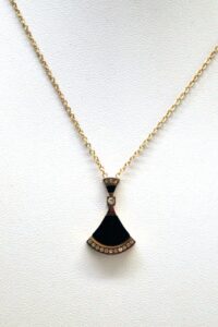 Toptan Altın Renk Siyah Sedef  Çelik Kolye - 2491