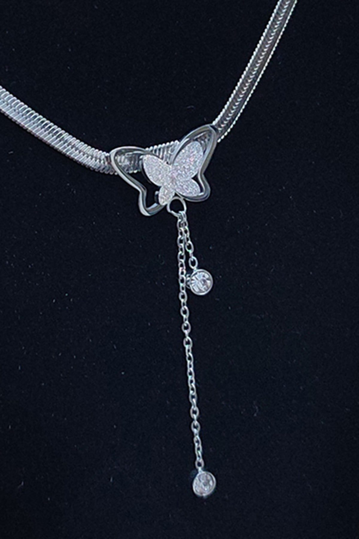 Toptan Gümüş Renk İtalyan Kelebek Sallantılı Çelik Kolye - 2529 3 Toptan Gümüş Renk İtalyan Kelebek Sallantılı Çelik Kolye - 2529