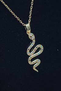 Toptan Altın Renk Sf Zincir Renkli Taşlı Yılan Çelik Kolye - 2545