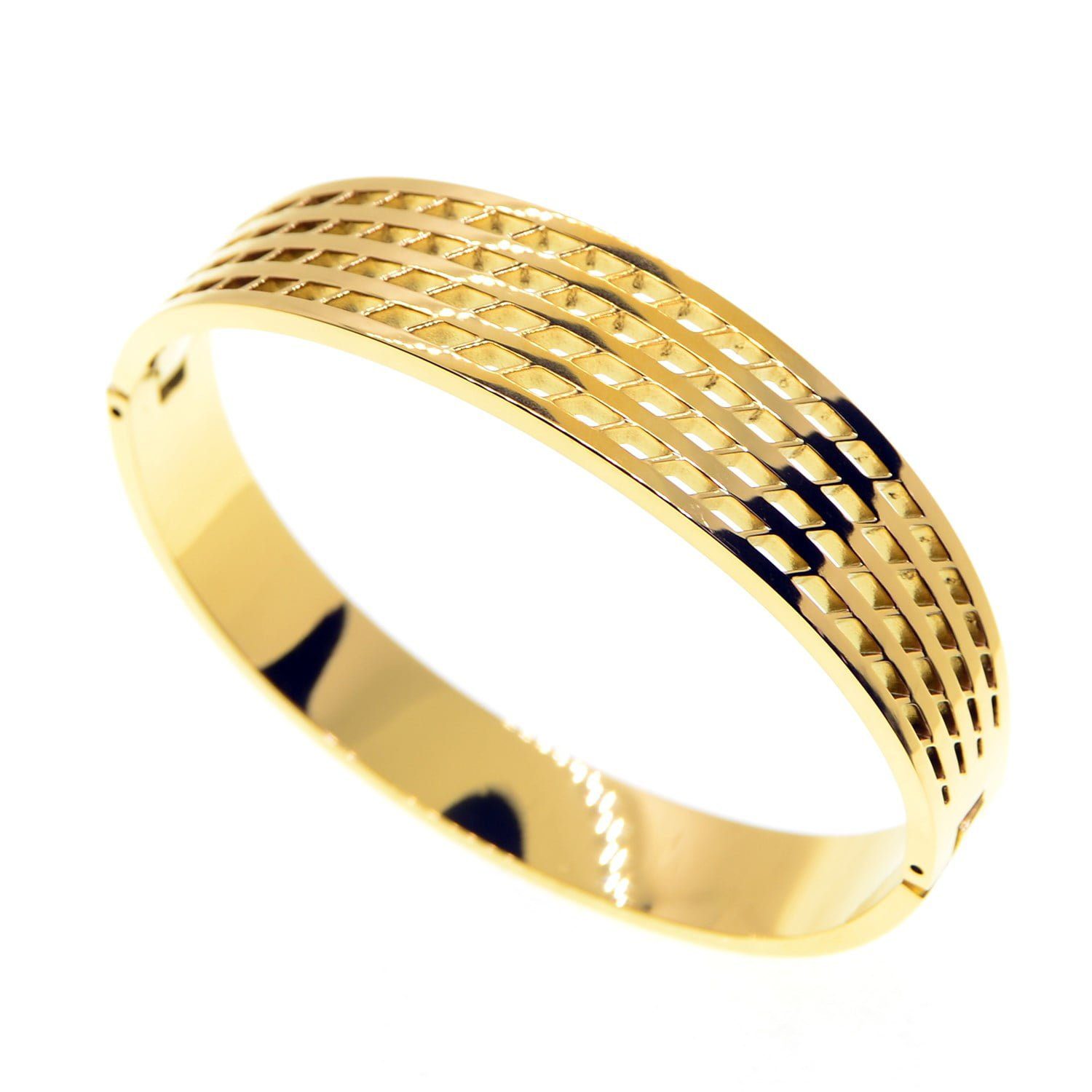 Toptan Altın Renk Petek Model Çelik Kelepçe Bileklik - 2660 3 Toptan Altın Renk Petek Model Çelik Kelepçe Bileklik - 2660