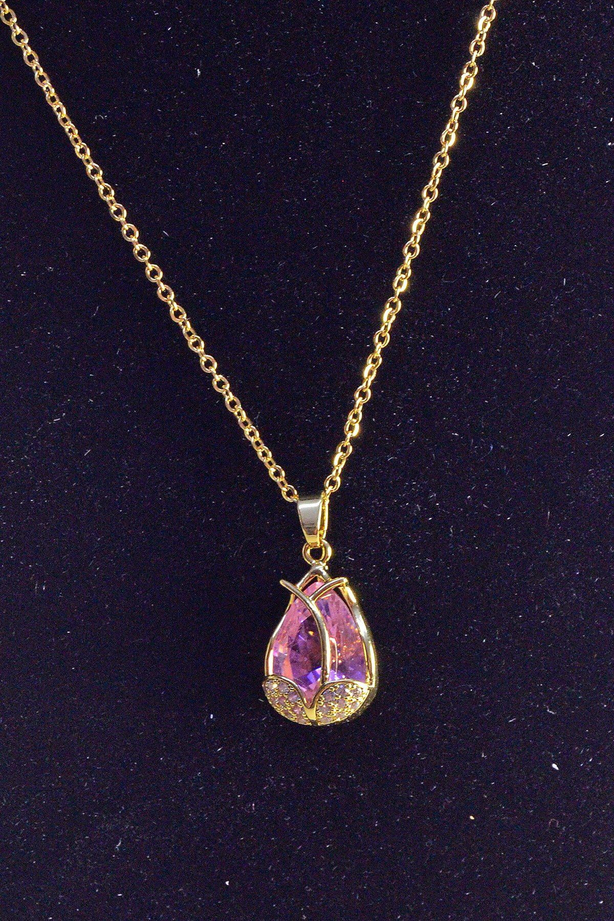 Toptan Altın Renk Lale Çelik Kolye - 2444 3 Toptan Altın Renk Lale Çelik Kolye - 2444