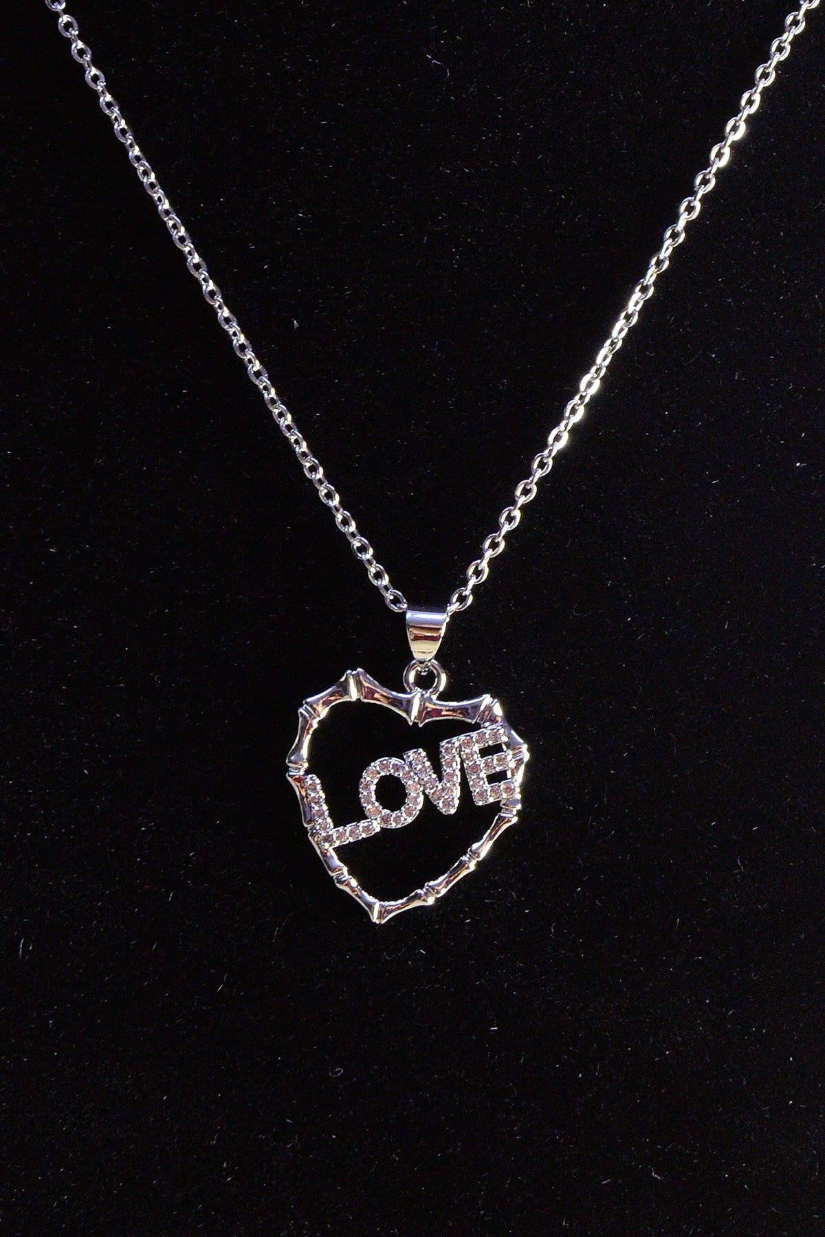 Toptan Gümüş Renk Kalp Love Çelik Kolye - 2452 3 Toptan Gümüş Renk Kalp Love Çelik Kolye - 2452