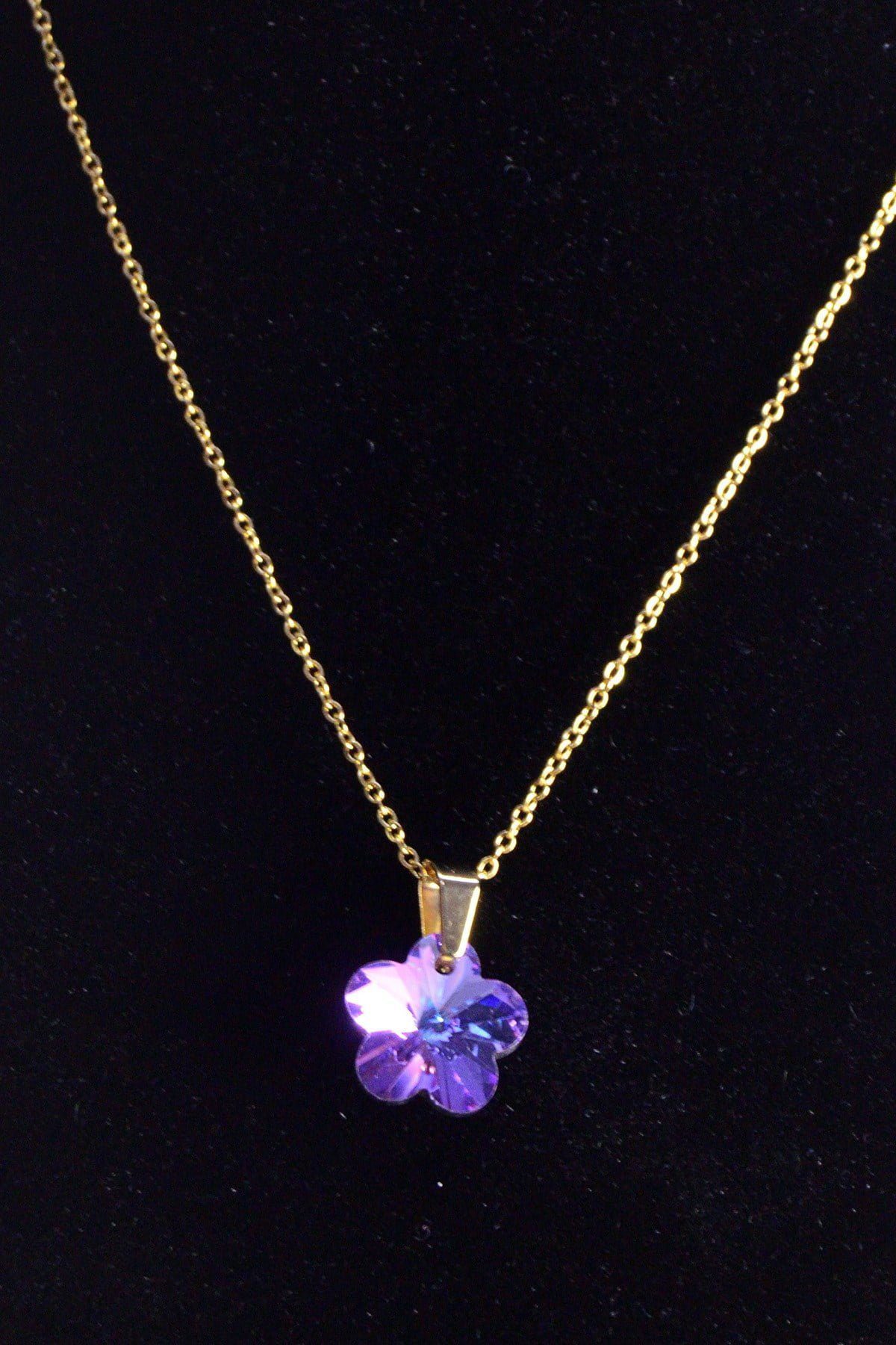 Toptan Altın Renk Yonca Morumsu Renk Çelik Kolye - 2470 3 Toptan Altın Renk Yonca Morumsu Renk Çelik Kolye - 2470