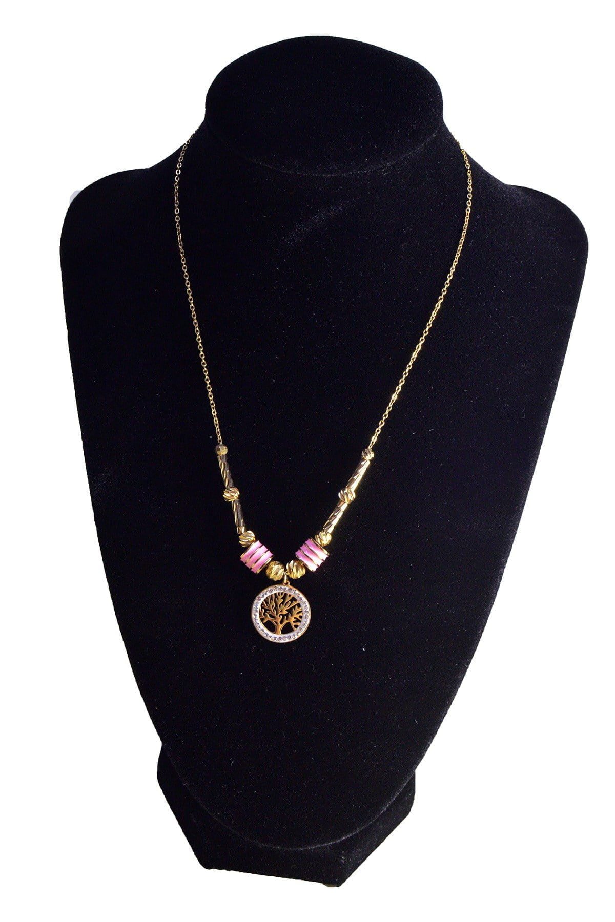 Toptan Altın Renk Hayat Ağacı Çelik Kolye - 2479 3 Toptan Altın Renk Hayat Ağacı Çelik Kolye - 2479