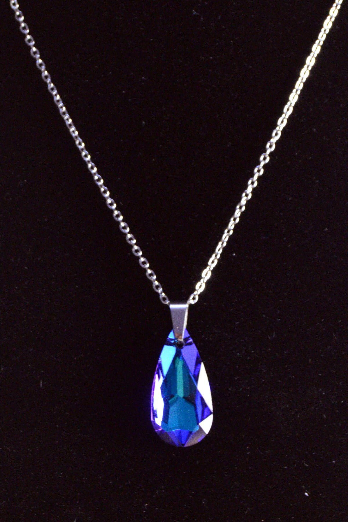 Toptan Gümüş Renk Mavimsi Damla Çelik Kolye - 2472 3 Toptan Gümüş Renk Mavimsi Damla Çelik Kolye - 2472