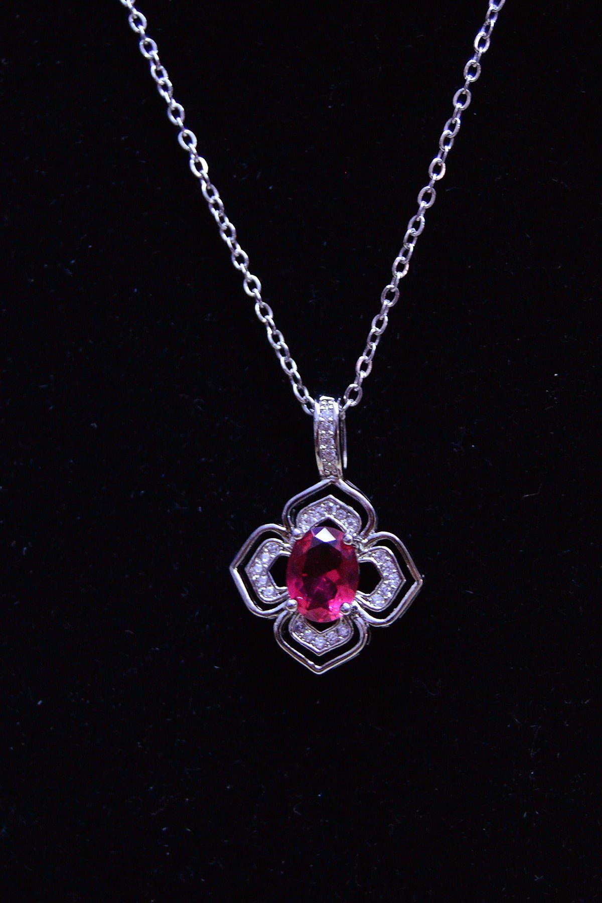 Toptan Gümüş Renk Oval Taşlı Çelik Kolye - 2509 3 Toptan Gümüş Renk Oval Taşlı Çelik Kolye - 2509