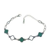 Toptan Gümüş Renk Yeşil Sedefli Çelik Bileklik - 2635