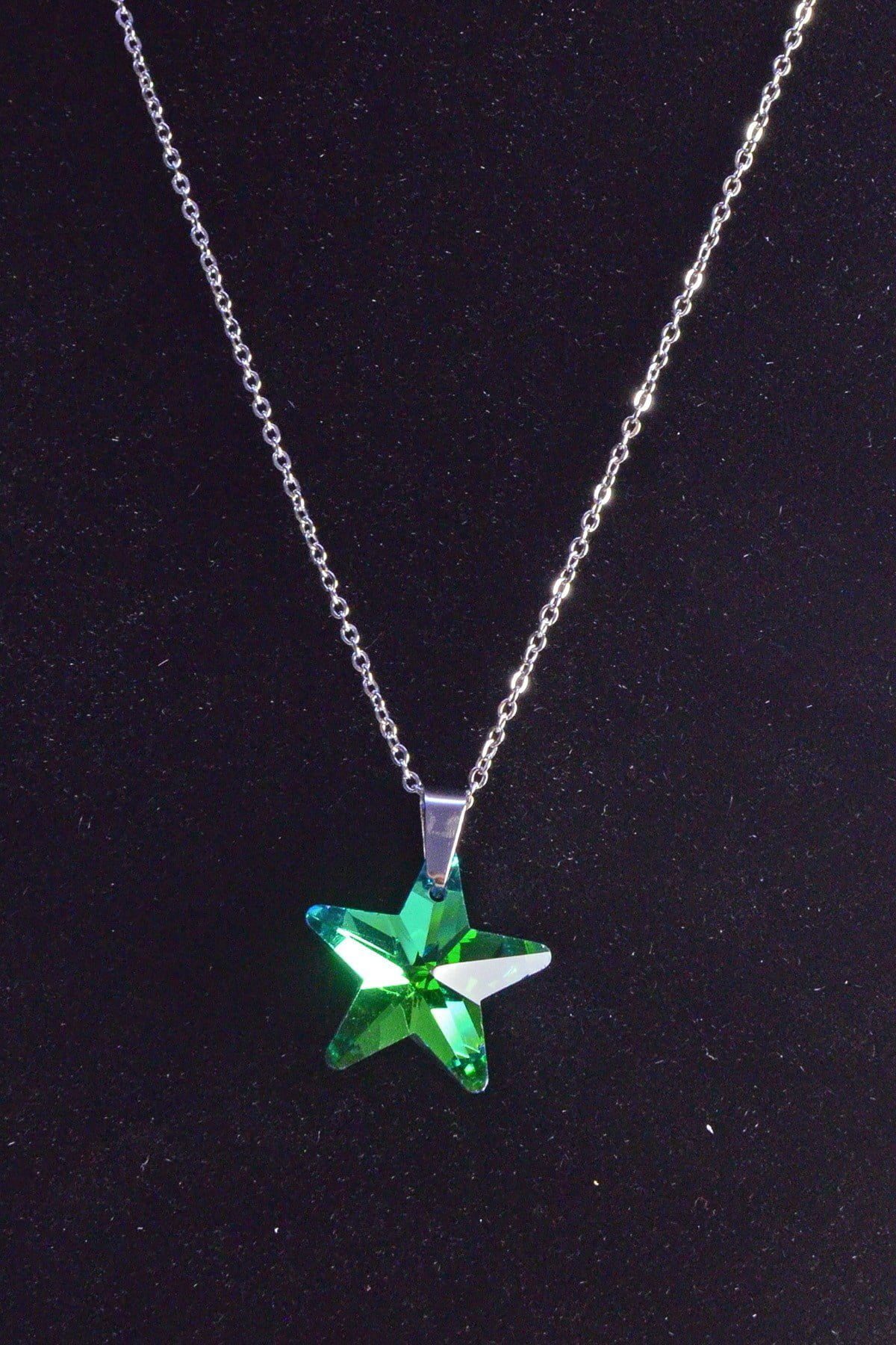 Toptan Gümüş Renk Yeşilimsi Yıldız Çelik Kolye - 2438 3 Toptan Gümüş Renk Yeşilimsi Yıldız Çelik Kolye - 2438