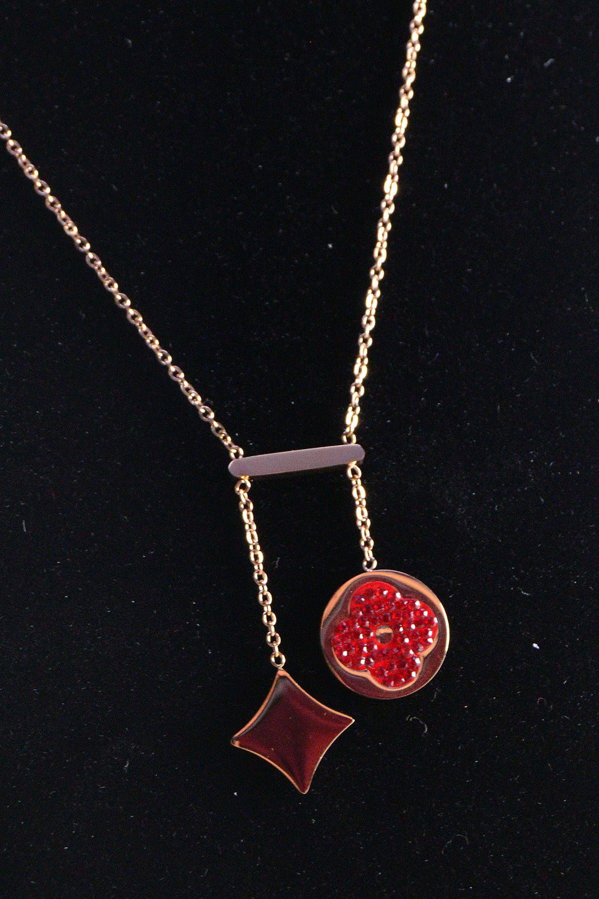 Toptan Rose Renk Sallantılı Çelik Kolye - 2466 3 Toptan Rose Renk Sallantılı Çelik Kolye - 2466