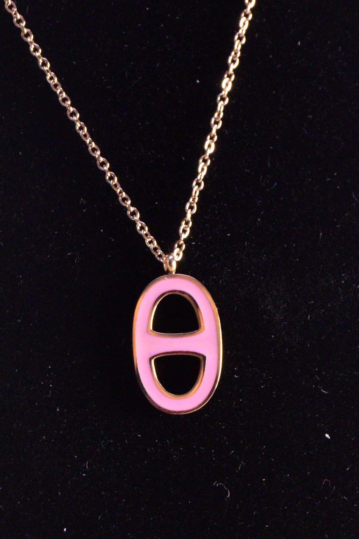 Toptan Altın Renk Pembe Oval Çelik Kolye - 2465 3 Toptan Altın Renk Pembe Oval Çelik Kolye - 2465