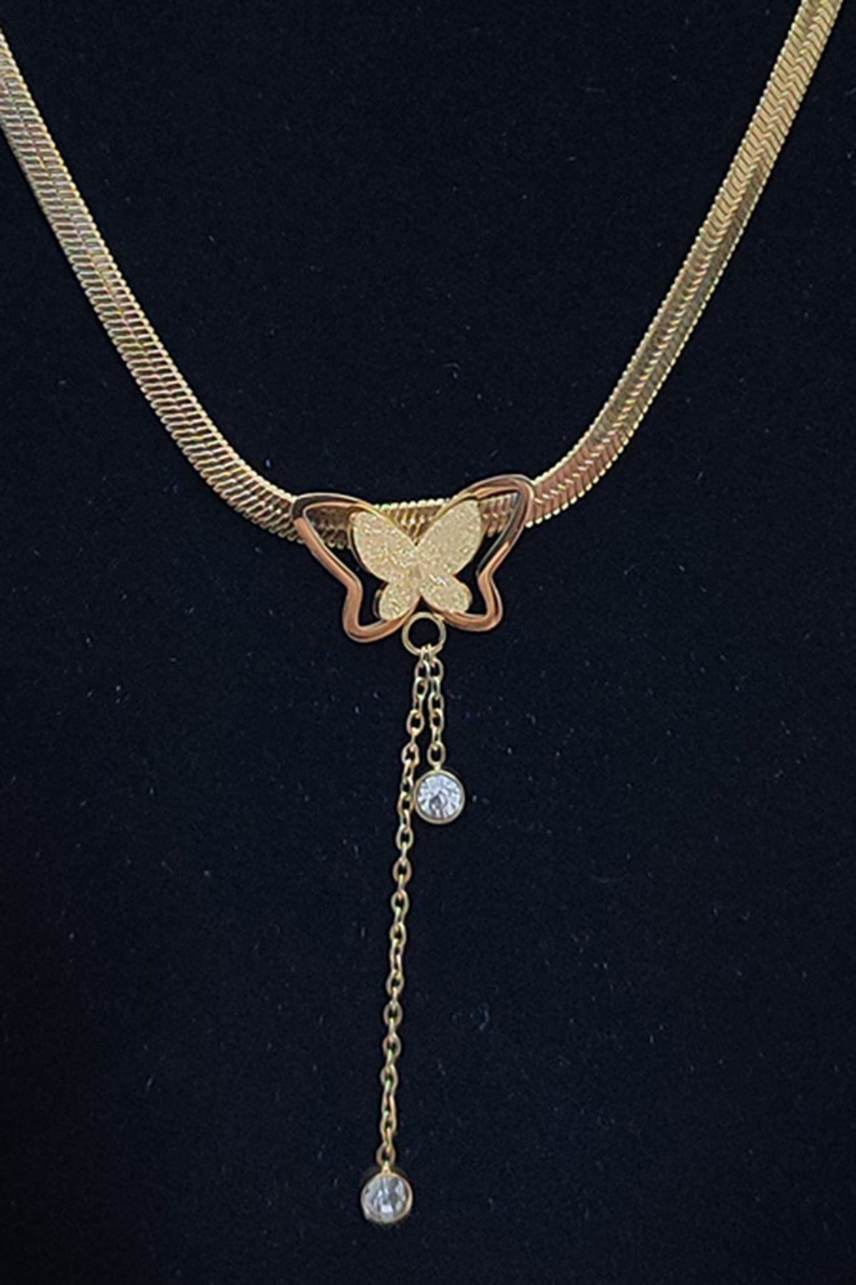 Toptan Altın Renk İtalyan Kelebek Sallantılı Çelik Kolye - 2530 3 Toptan Altın Renk İtalyan Kelebek Sallantılı Çelik Kolye - 2530