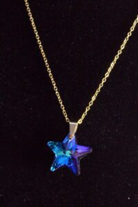 Toptan Altın Renk Mavimsi Yıldız Çelik Kolye - 2437