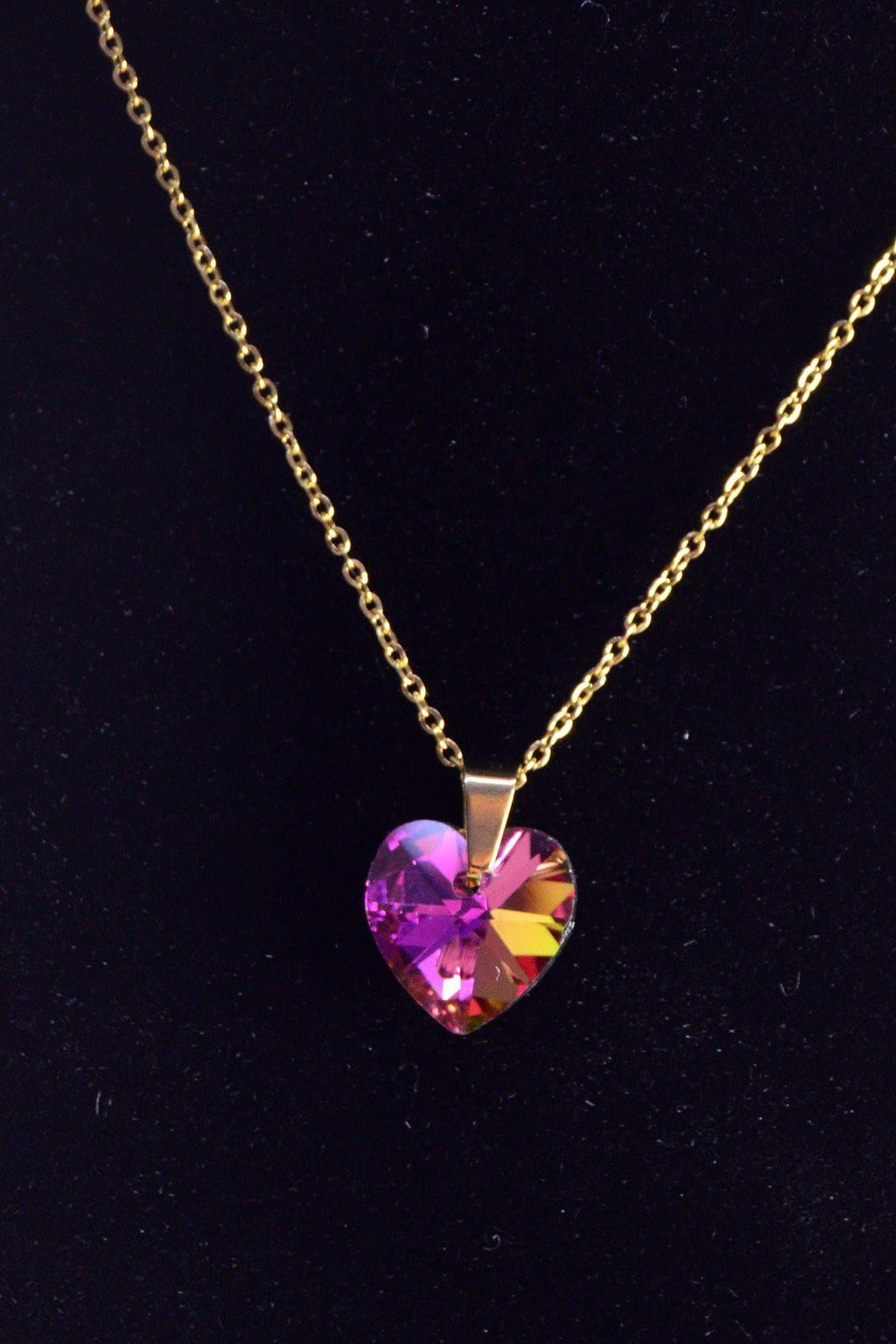 Toptan Altın Renk Pembemsi Kalp Çelik Kolye - 2474 3 Toptan Altın Renk Pembemsi Kalp Çelik Kolye - 2474