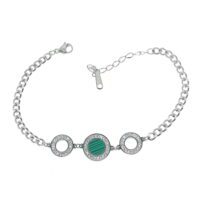 Toptan Gümüş Renk Yeşil Sedef Yuvarlak Çelik Bileklik  - 2619