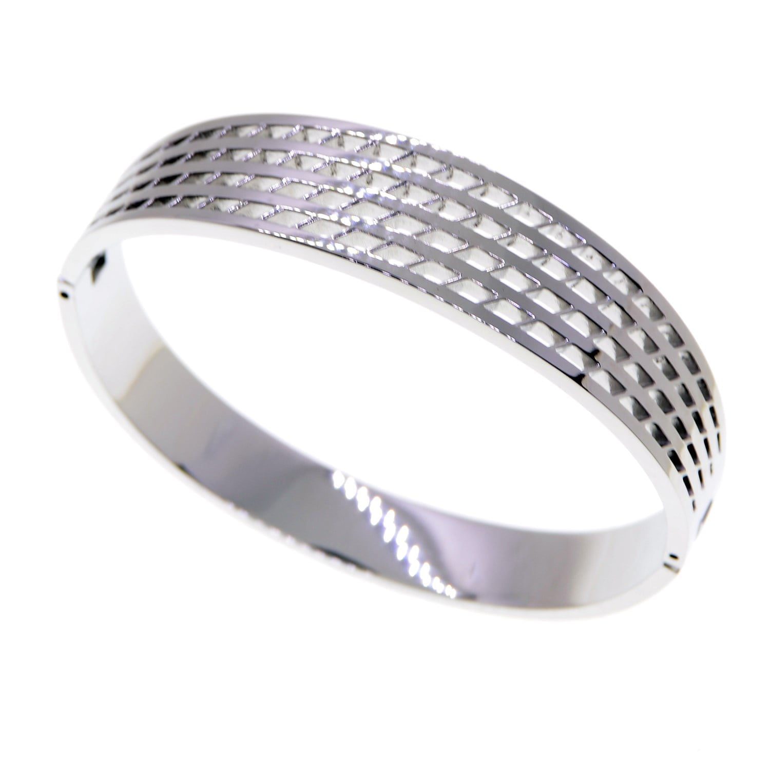 Toptan Gümüş Renk Petek Model Çelik Kelepçe Bileklik - 2661 3 Toptan Gümüş Renk Petek Model Çelik Kelepçe Bileklik - 2661