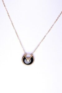Toptan Rose Renk Siyah Mineli Yuvarlak Çelik Kolye - 2484