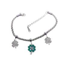 Toptan Gümüş Renk Arnavut Yonca Çelik Bileklik - 2625