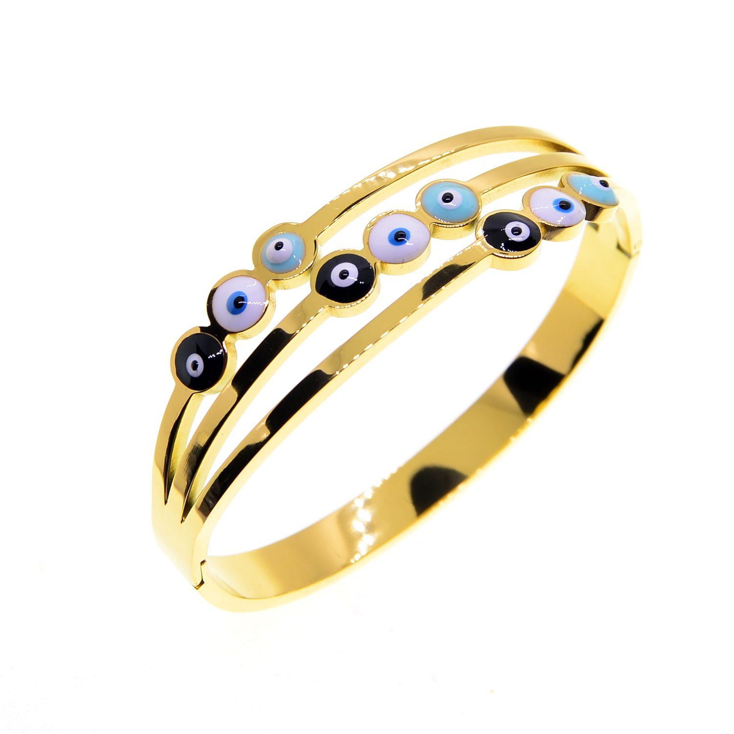 Toptan Altın Renk Nazar Model Çelik Kelepçe Bileklik - 2642 3 Toptan Altın Renk Nazar Model Çelik Kelepçe Bileklik - 2642