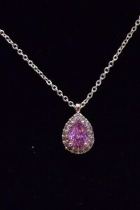 Toptan Altın Renk Pembe Taş Damla Model Zirkon Kolye - 2686