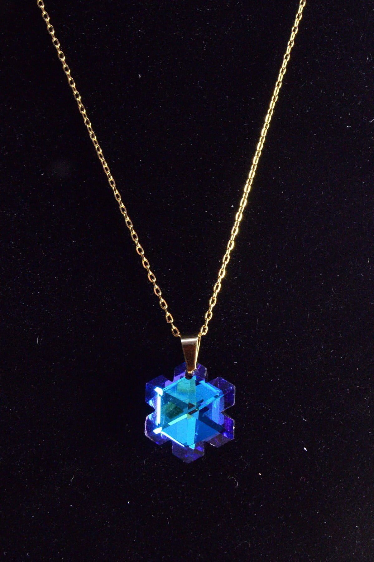 Toptan Altın Renk Mavimsi Kartanesi Çelik Kolye - 2455 3 Toptan Altın Renk Mavimsi Kartanesi Çelik Kolye - 2455