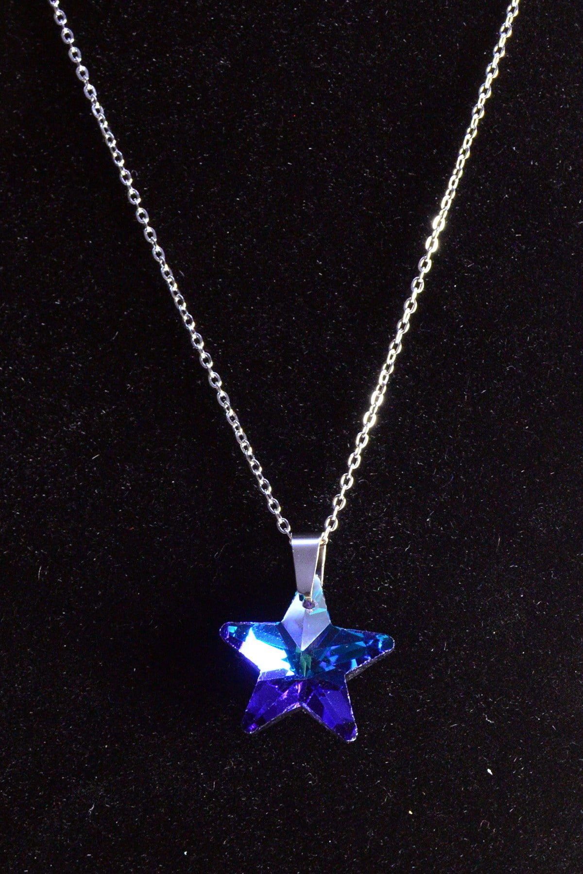 Toptan Gümüş Renk Mavimsi Yıldız Çelik Kolye - 2436 3 Toptan Gümüş Renk Mavimsi Yıldız Çelik Kolye - 2436